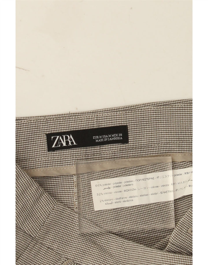 Zara Calça Chino Feminina Slim Médio W28 L28 Cinza Houndstooth Poliéster