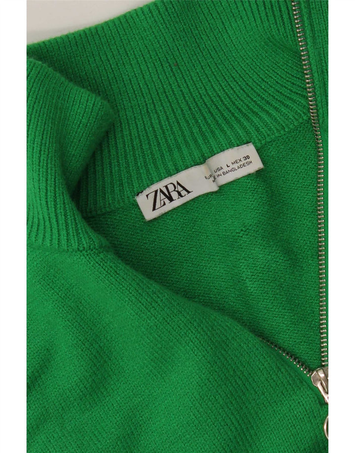 Zara Suéter feminino com gola e zíper Reino Unido 16 grande verde