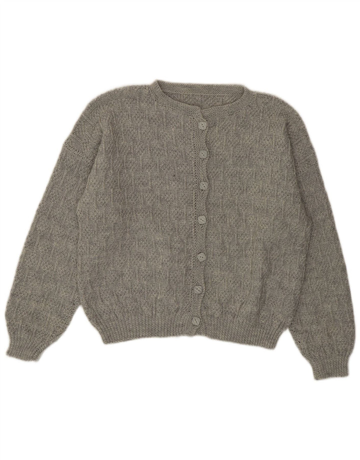 Suéter Cardigan Feminino Vintage Reino Unido 14 Grande Cinza