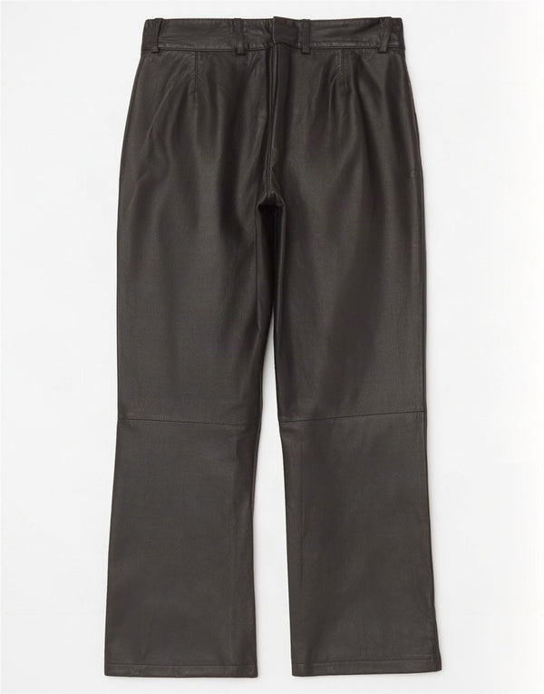 Calça feminina de couro reto K.K.Berlin EU 40 Médio W32 L29 preta