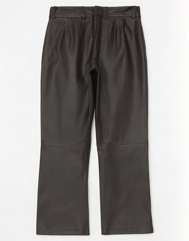 Calça feminina de couro reto K.K.Berlin EU 40 Médio W32 L29 preta