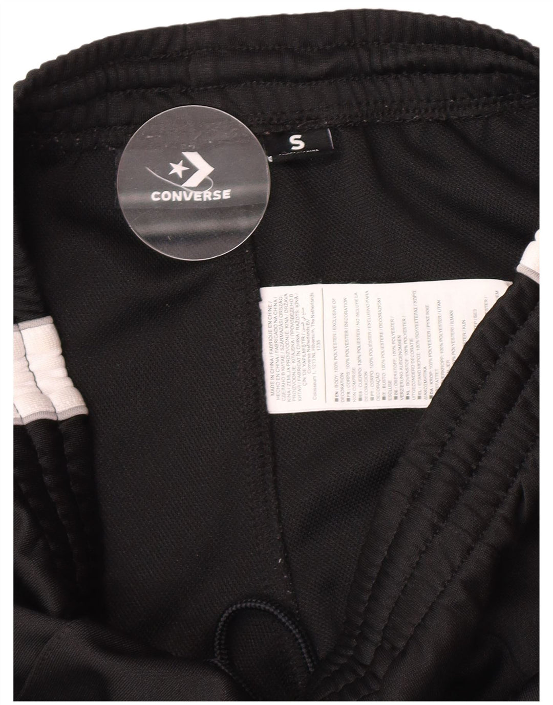 Calça de treino feminina Converse UK 8 pequena preta colorblock poliéster