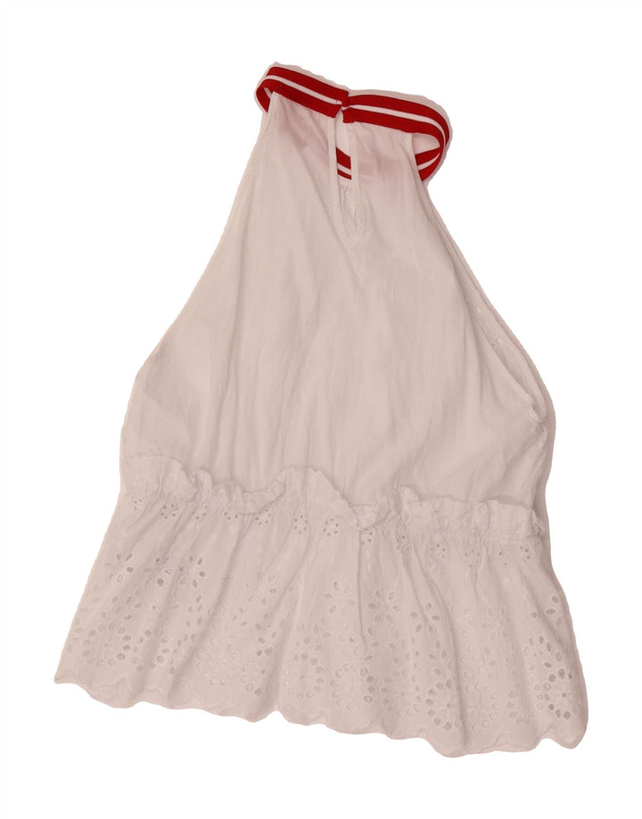 ZARA Womens Halter Top UK 14 Large White Cotton Vintage Zara and Second-Hand Zara from Messina Hembry 
