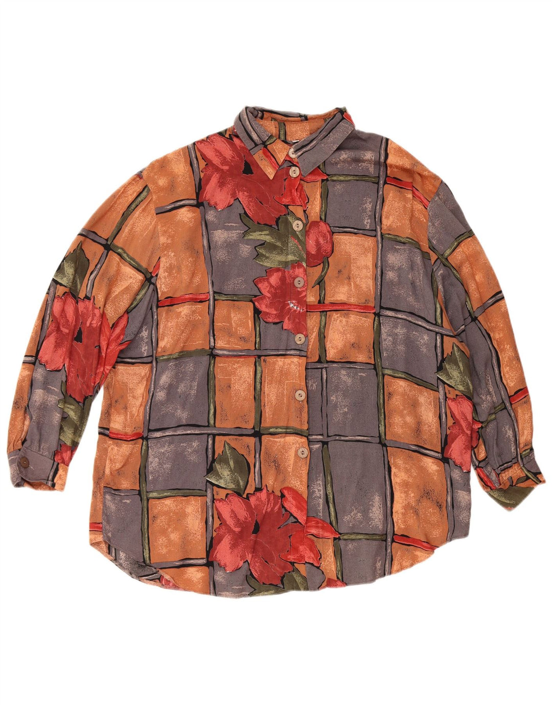 Blusa feminina vintage UK 22 3XL viscose floral multicolorida