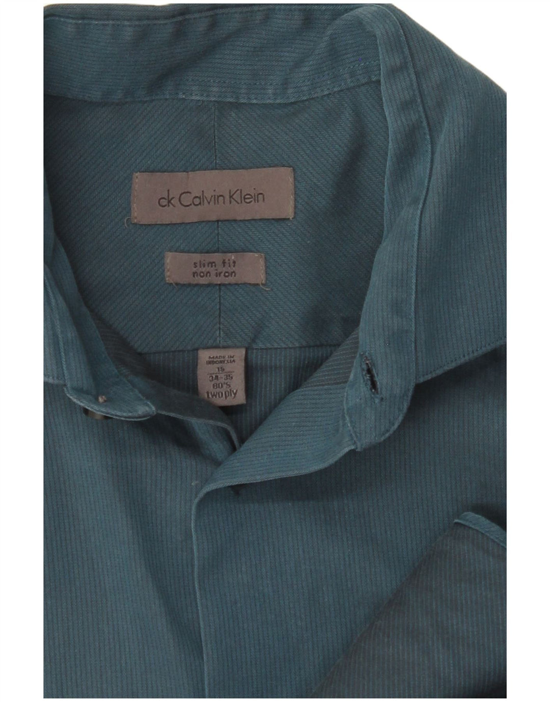 Camisa masculina CALVIN KLEIN Slim Fit tamanho 15 algodão azul médio