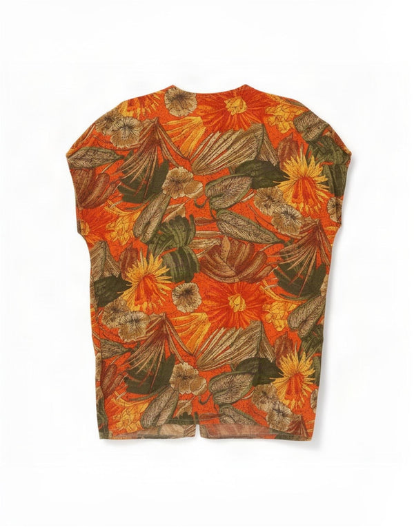 Blusa feminina Caterina sem mangas UK 18 XL laranja floral