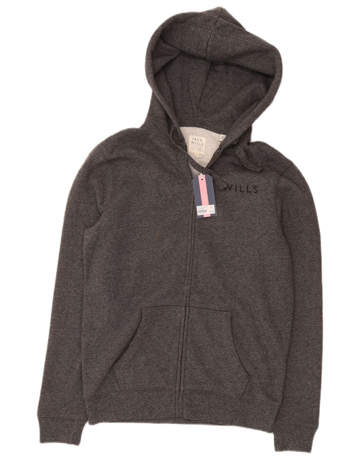Jack Wills Suéter masculino com capuz e zíper cinza médio algodão manchado