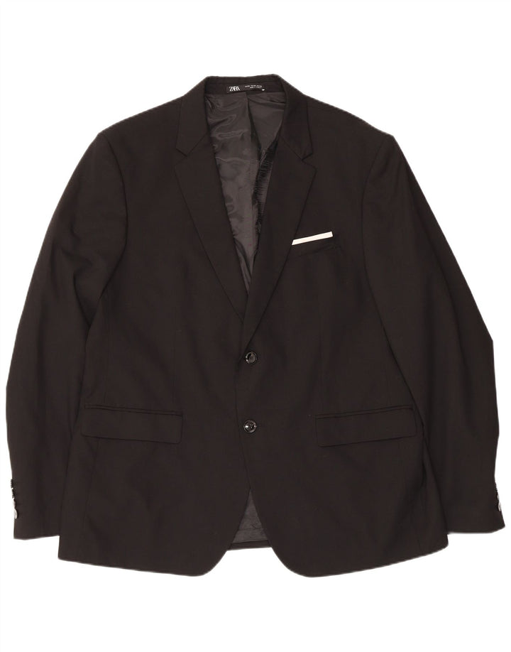 Jaqueta blazer masculina Zara com 2 botões EU 56 XL preto poliéster