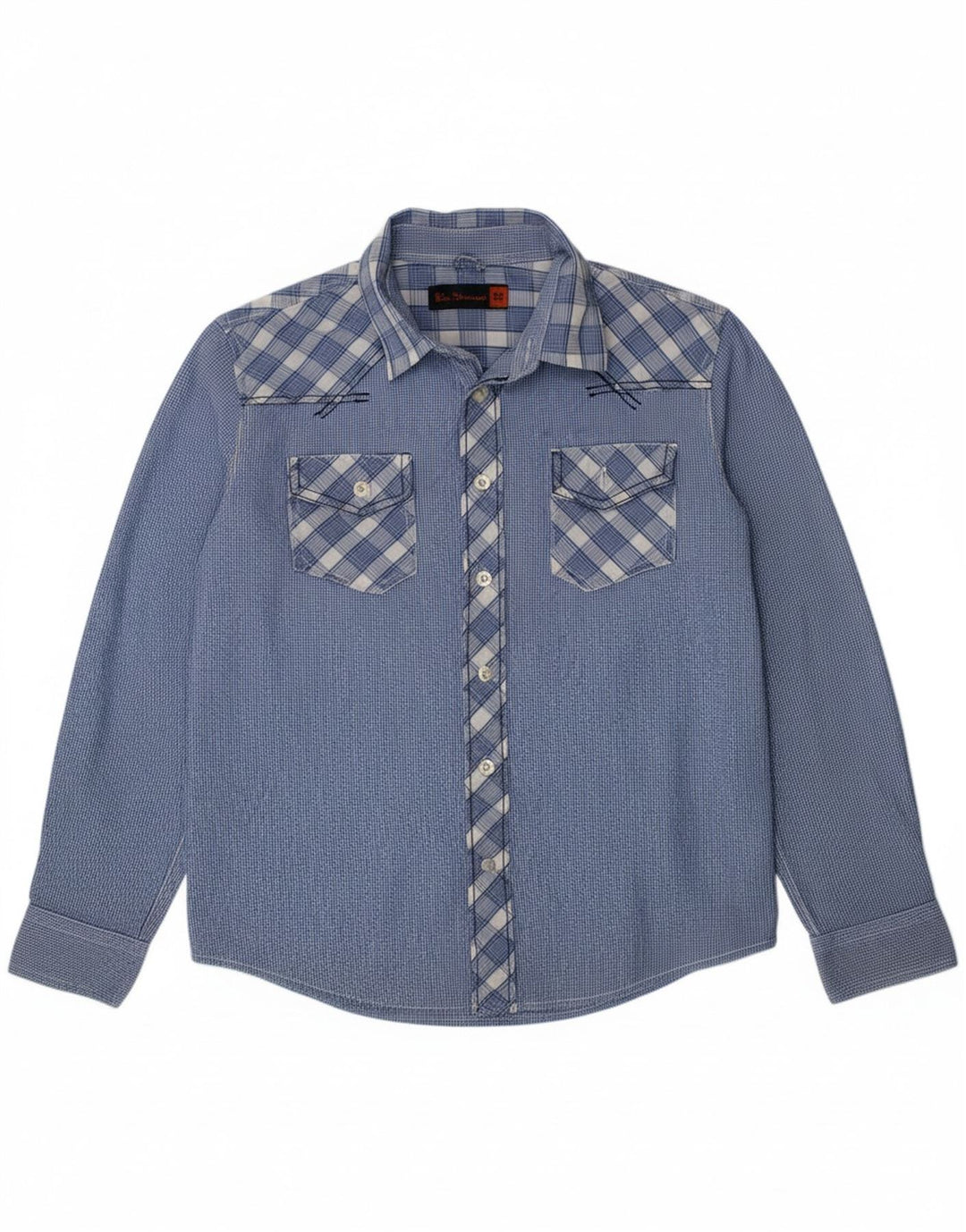 Camisa masculina BEN SHERMAN 8-9 anos algodão xadrez azul