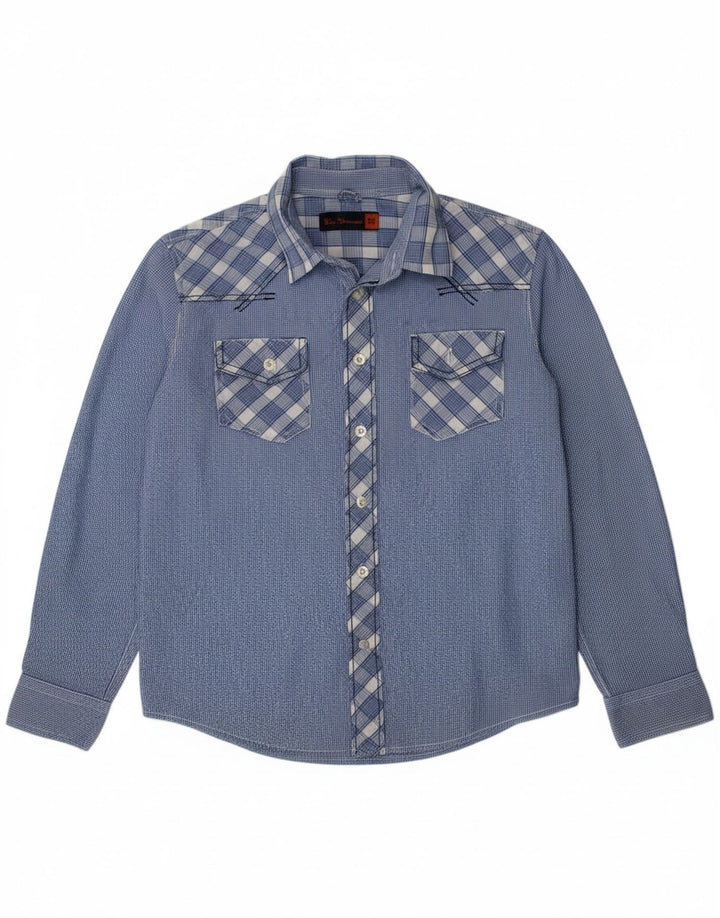 Camisa masculina BEN SHERMAN 8-9 anos algodão xadrez azul