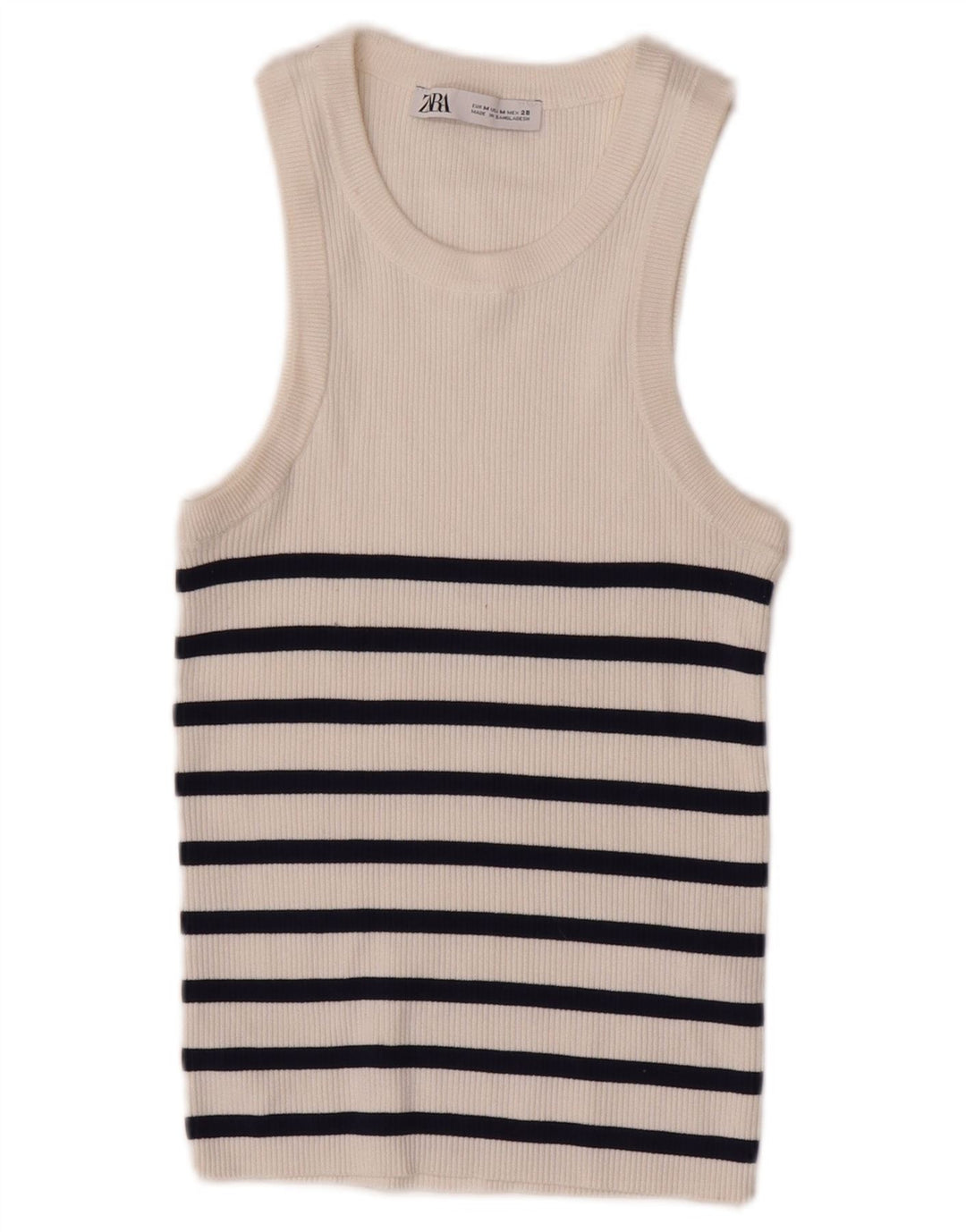 Zara Womens Crop Vest Top UK 12 Médio Branco Listrado Viscose