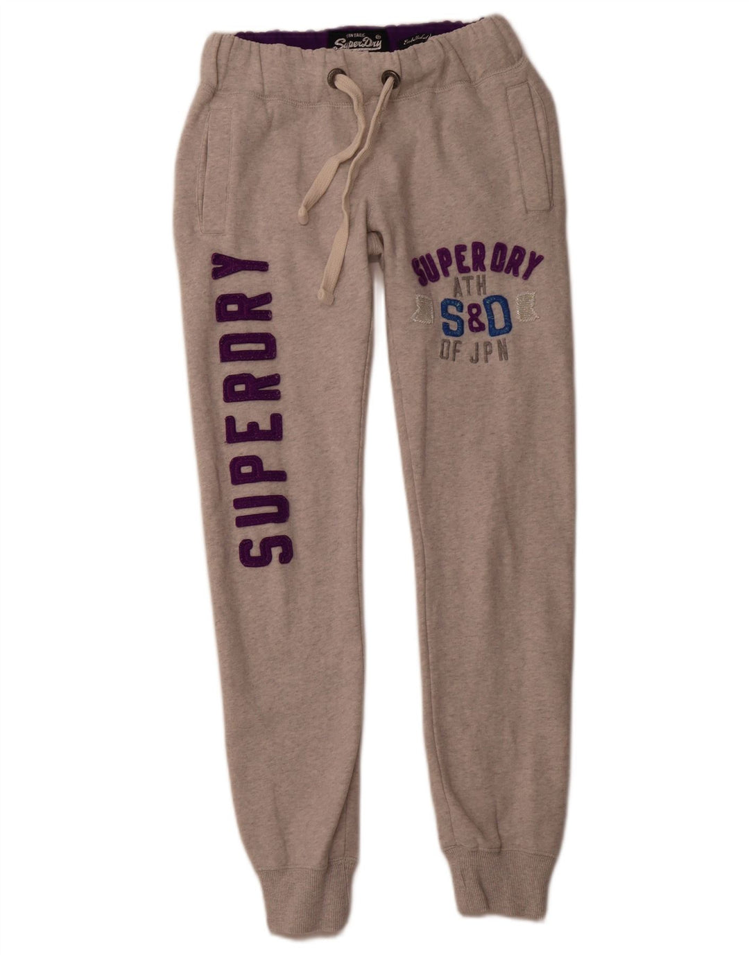 Calça esportiva feminina SUPERDRY com estampa gráfica e jogging UK 4 XS cinza algodão