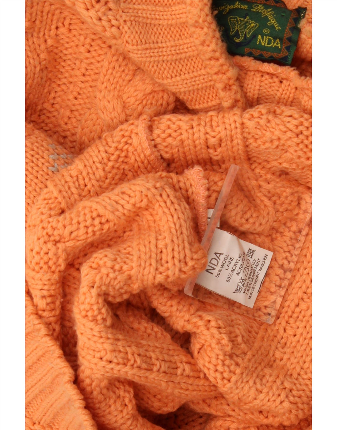 Suéter vintage masculino com gola tartaruga e lã grande laranja Fair Isle