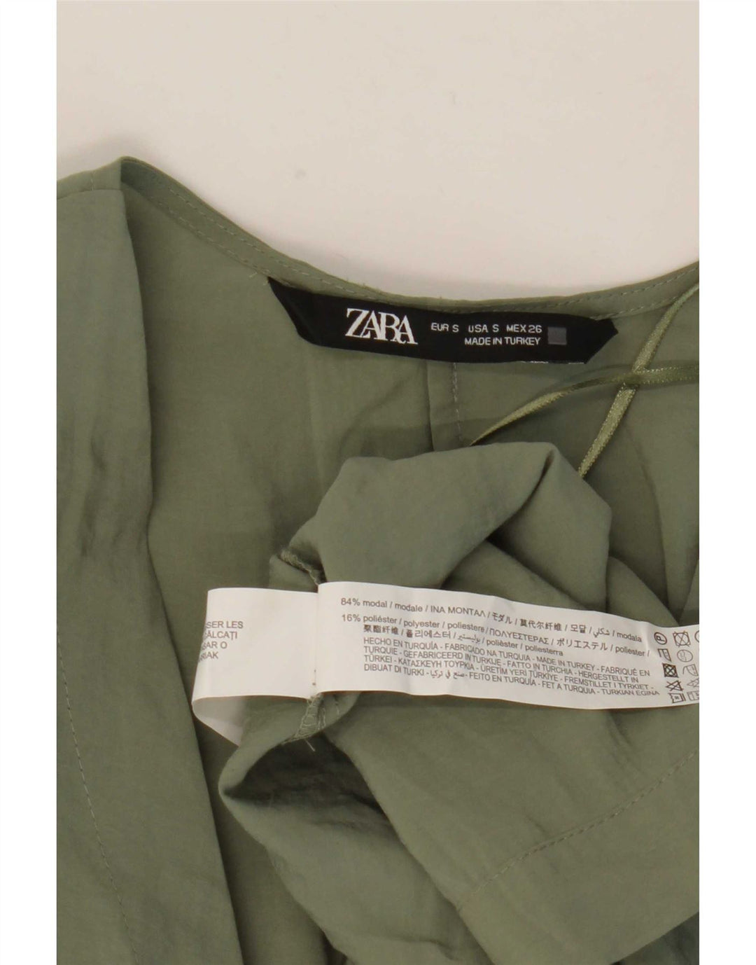 Vestido feminino Zara UK 10 pequeno modal cáqui
