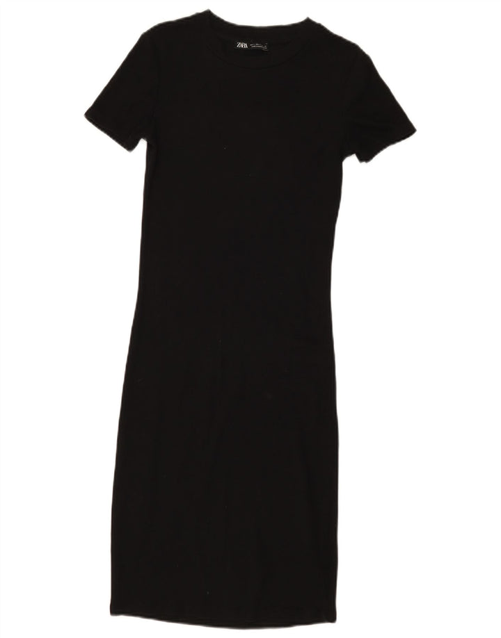 Vestido maxi feminino Zara Reino Unido 8 pequeno algodão preto