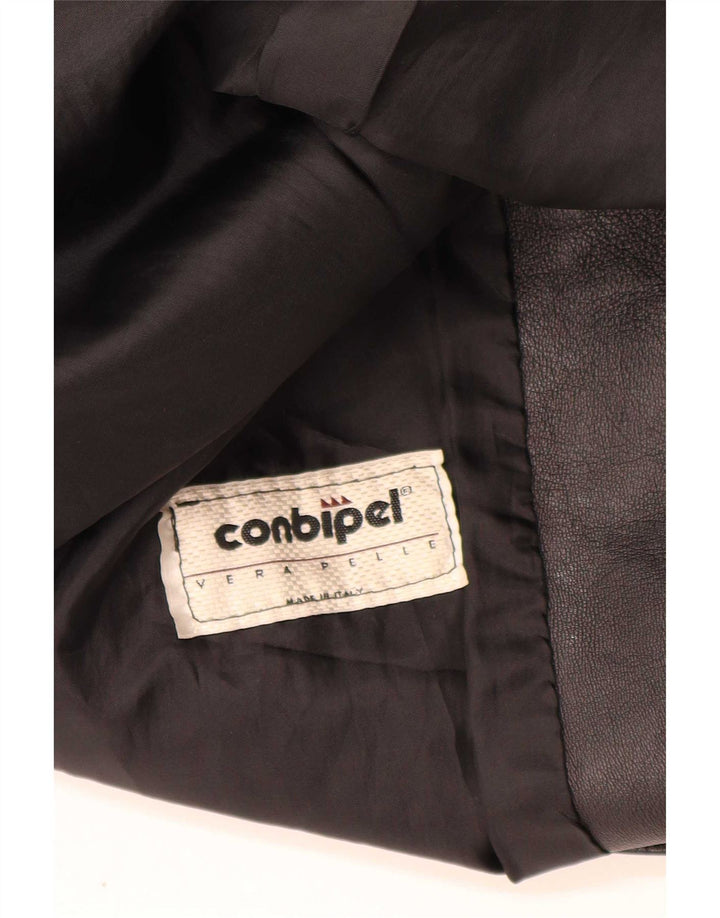 Jaqueta blazer feminina de couro com 3 botões da Conbipel Reino Unido 14 médio preto