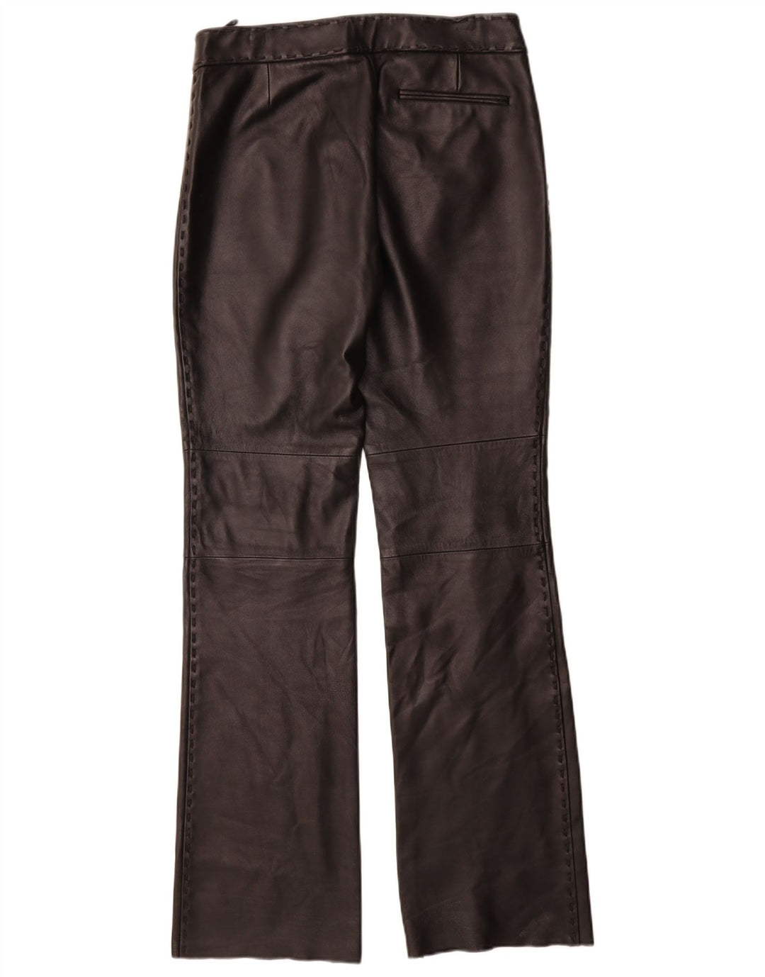 Calça feminina de couro reto Mango IT 42 médio W30 L35 preta