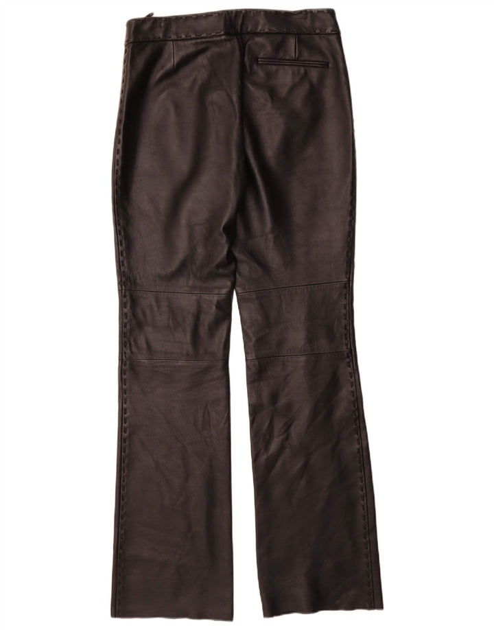 Calça feminina de couro reto Mango IT 42 médio W30 L35 preta