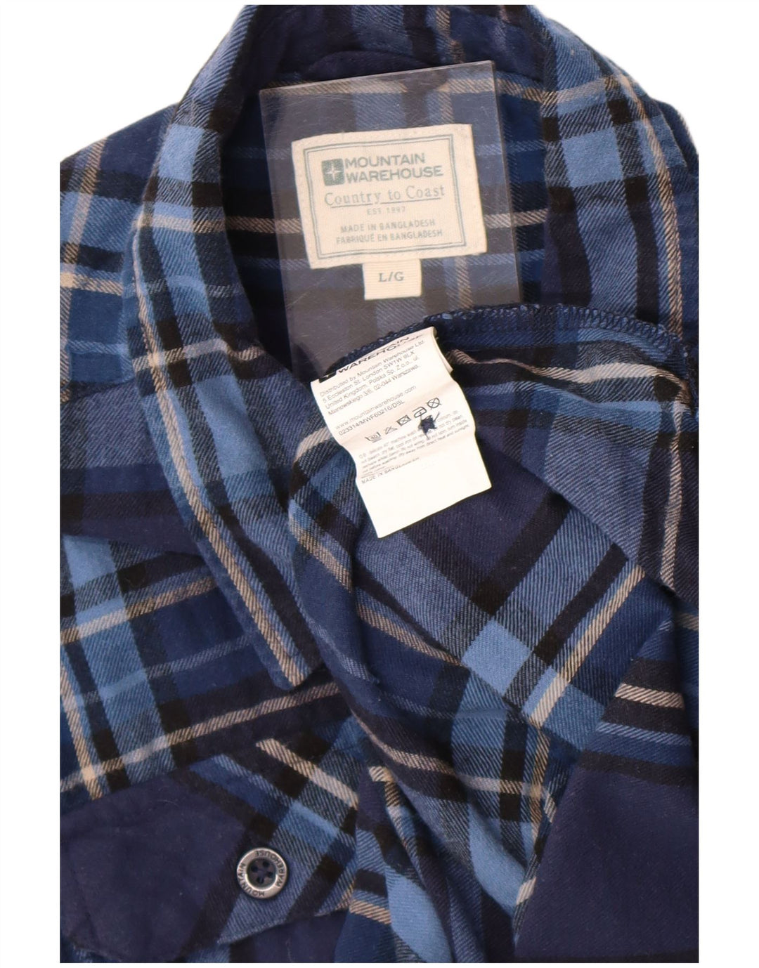 Camisa masculina de flanela Mountain Warehouse grande algodão xadrez azul marinho