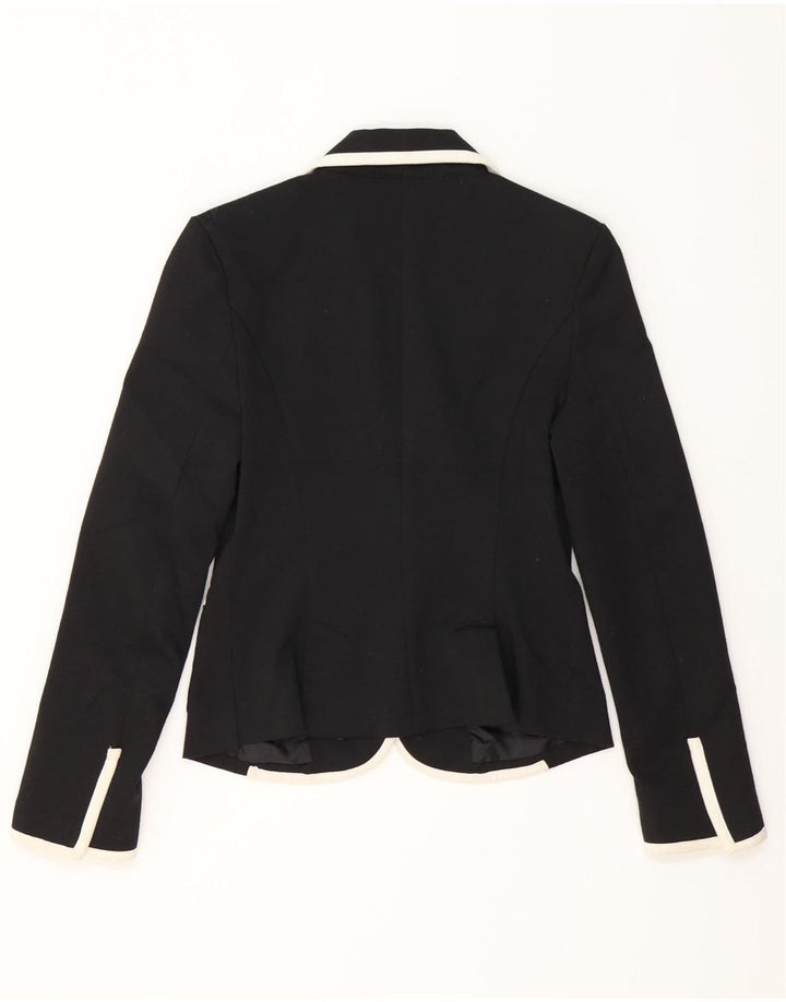 Jaqueta blazer feminina Zara com 2 botões UK 10 poliéster colorblock preto pequeno