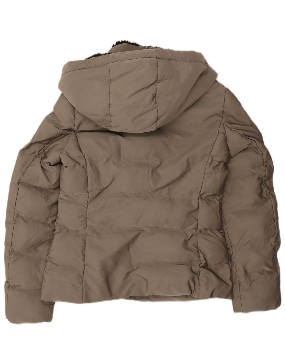 Zara Jaqueta feminina com capuz Sherpa acolchoada UK 10 poliéster cinza pequeno