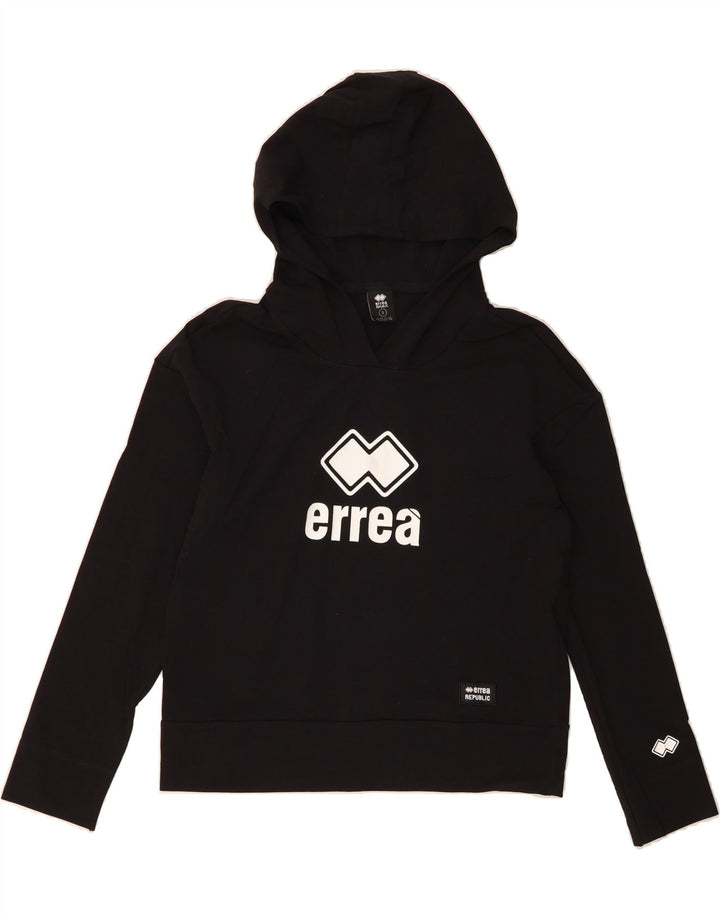 ERREA Womens Graphic Hoodie Jumper UK 10 Small Black Cotton Vintage Errea and Second-Hand Errea from Messina Hembry 