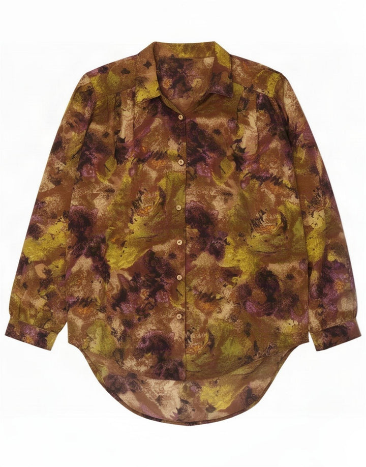Camisa vintage feminina com padrão abstrato UK 20 2XL multicolorida