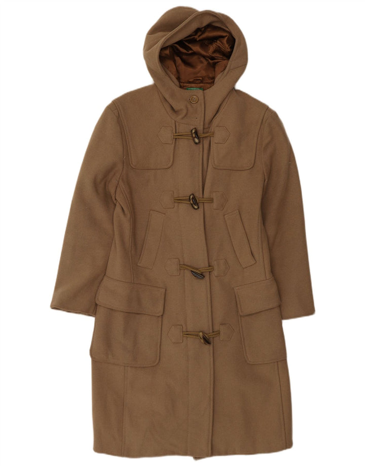 Casaco duffle feminino com capuz Benetton UK 10 pequeno bege
