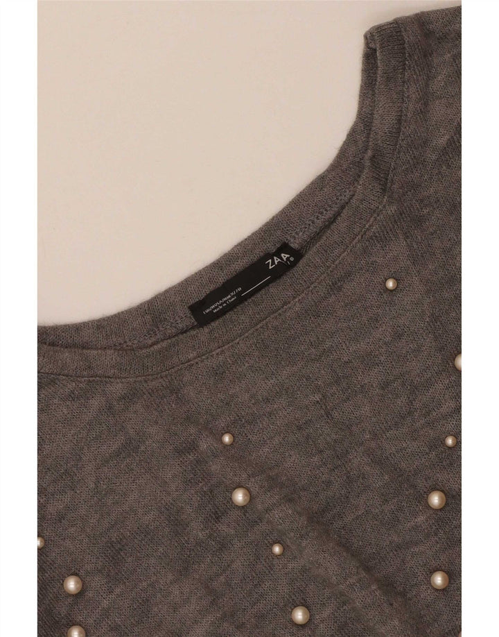 Zara Top feminino oversized manga comprida Reino Unido 14 cinza médio