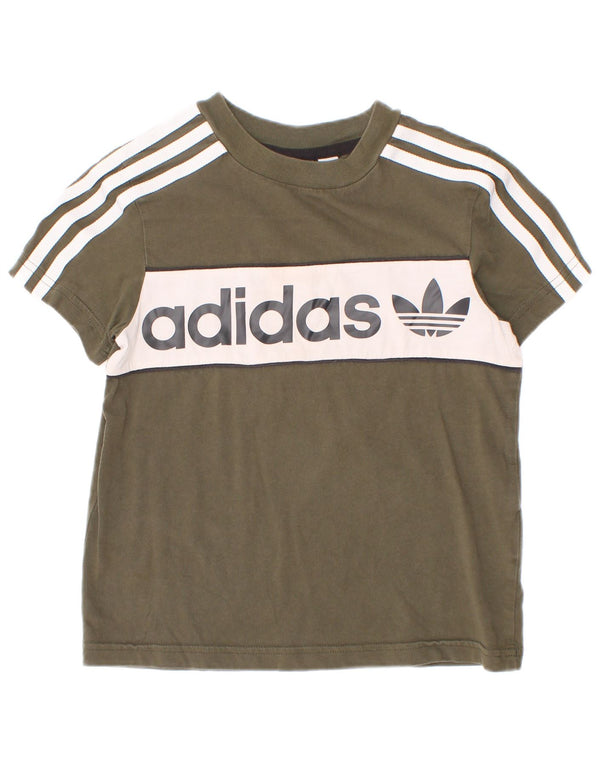 Camiseta Adidas Meninos Graphic Top 5-6 Anos Cáqui Colorblock Algodão