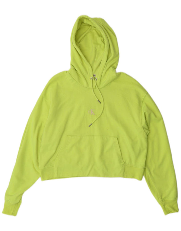 Calvin Klein Jeans feminino cropped gráfico moletom com capuz Reino Unido 14 médio verde