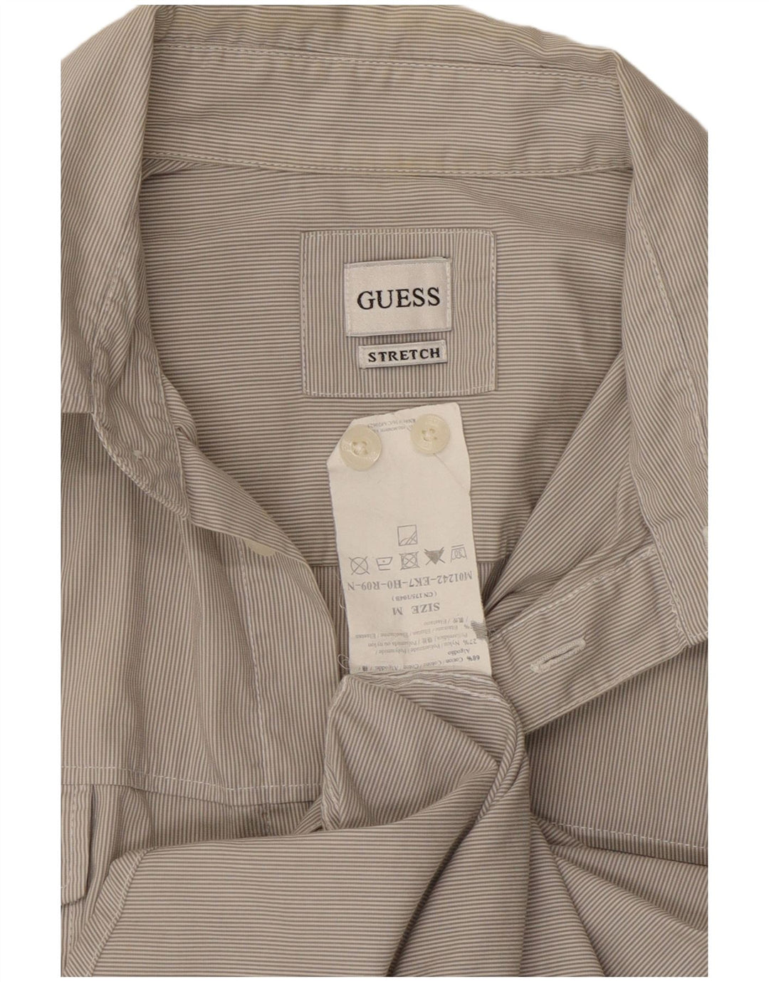 Camisa masculina Guess de algodão listrado cinza médio