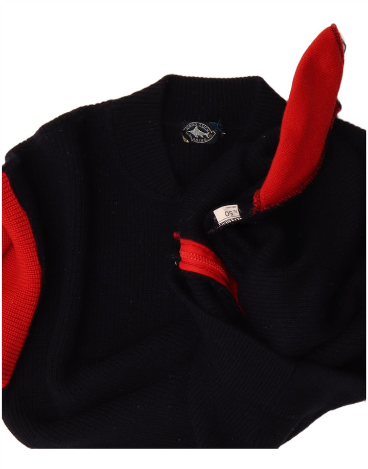 GOOD LUCK Mens Cardigan Sweater IT 50 Medium Navy Blue Colourblock Wool