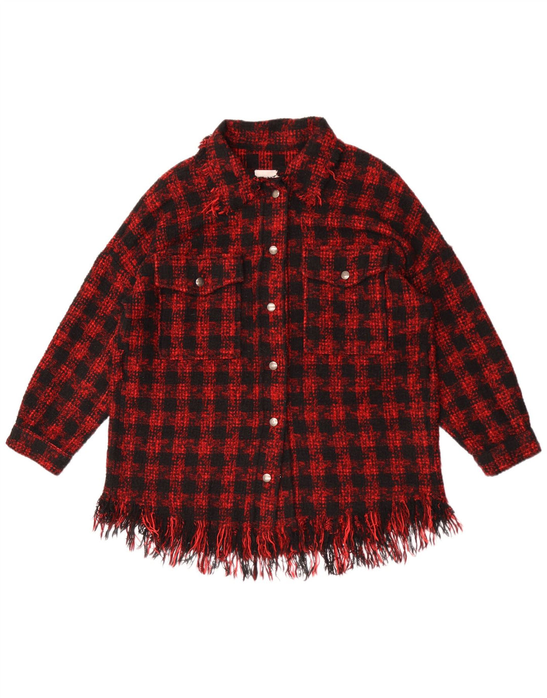 Camiseta feminina Zara Oversized Reino Unido 14 Médio Vermelho Houndstooth Acrílico