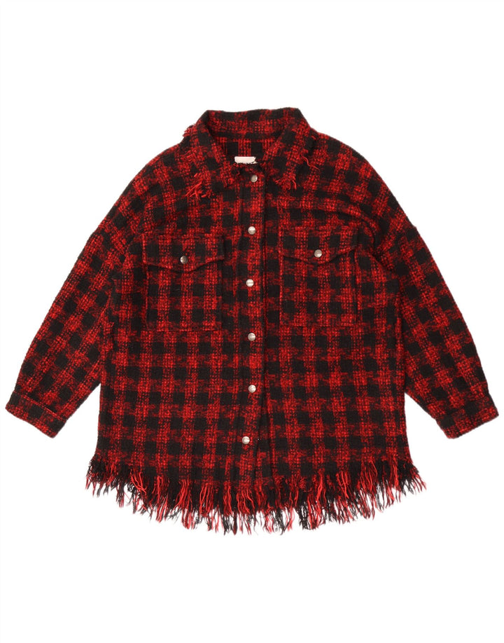 Camiseta feminina Zara Oversized Reino Unido 14 Médio Vermelho Houndstooth Acrílico