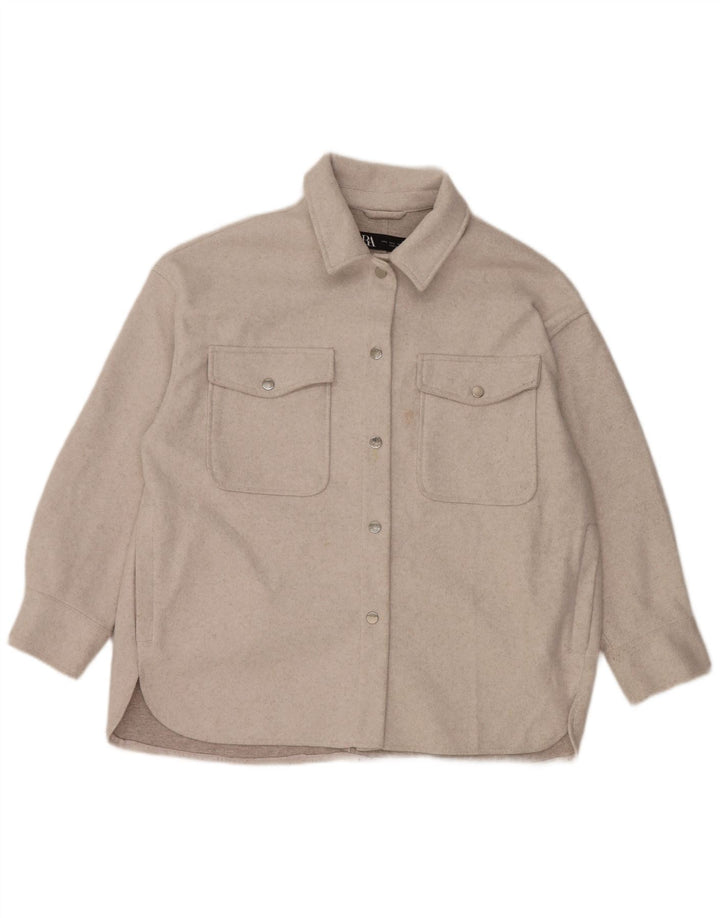 Zara Womens Oversized Shacket Fleece Shirt UK 16 Grande Cinza Poliéster