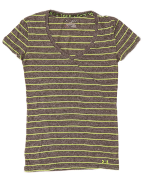 Camiseta feminina Under Armour Heat Gear Top UK 4 XS cinza listrado algodão