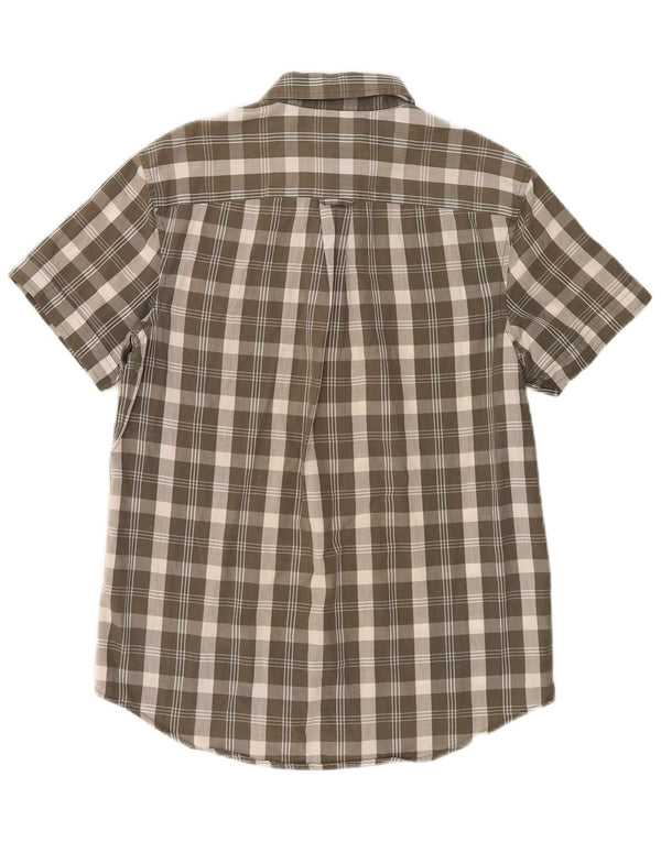 Camisa masculina Penguin Heritage manga curta slim fit médio cáqui algodão xadrez
