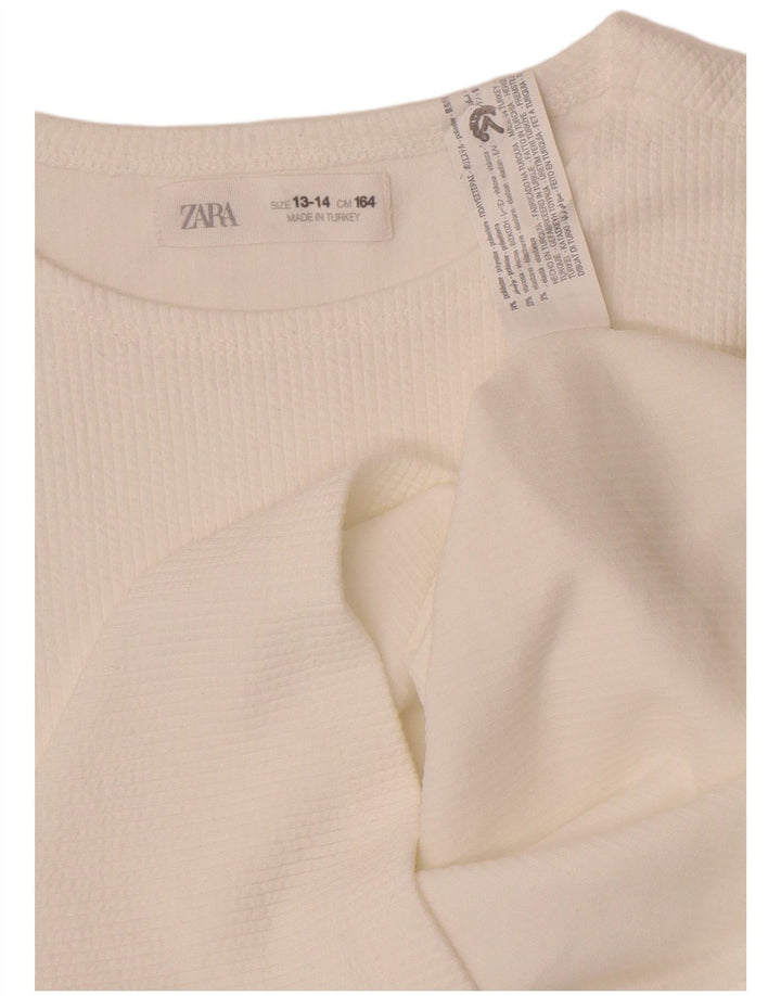 Zara Girls Graphic Top manga comprida 13-14 anos poliéster branco