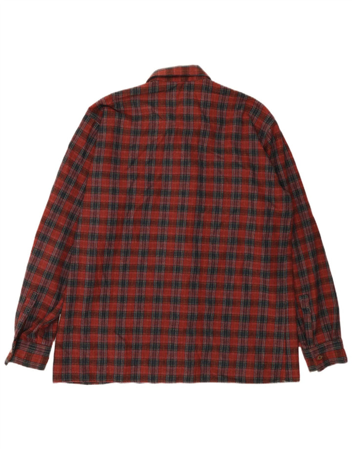 Camisa masculina vintage de flanela tamanho 43 grande lã xadrez vermelha