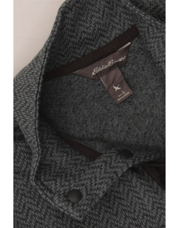 EDDIE BAUER Mens Button Neck Sweatshirt Jumper Large Grey Chevron Vintage Eddie Bauer and Second-Hand Eddie Bauer from Messina Hembry 