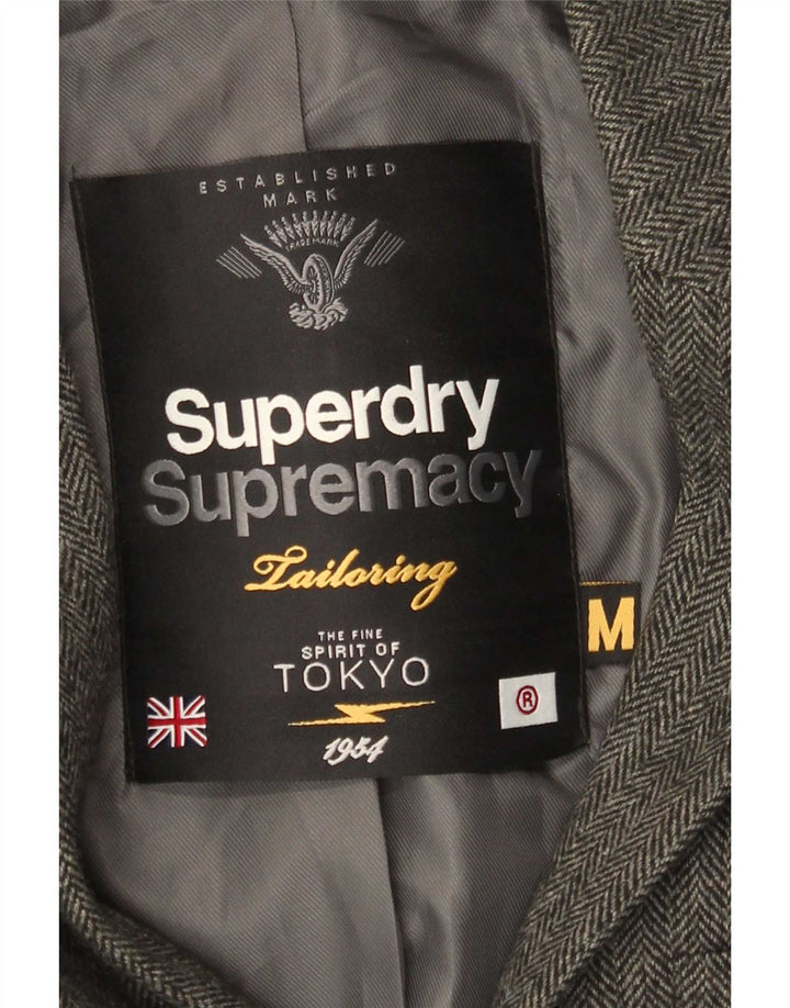 Jaqueta Blazer Superdry Masculina com 2 Botões UK 38 Espinha de Peixe Cinza Médio