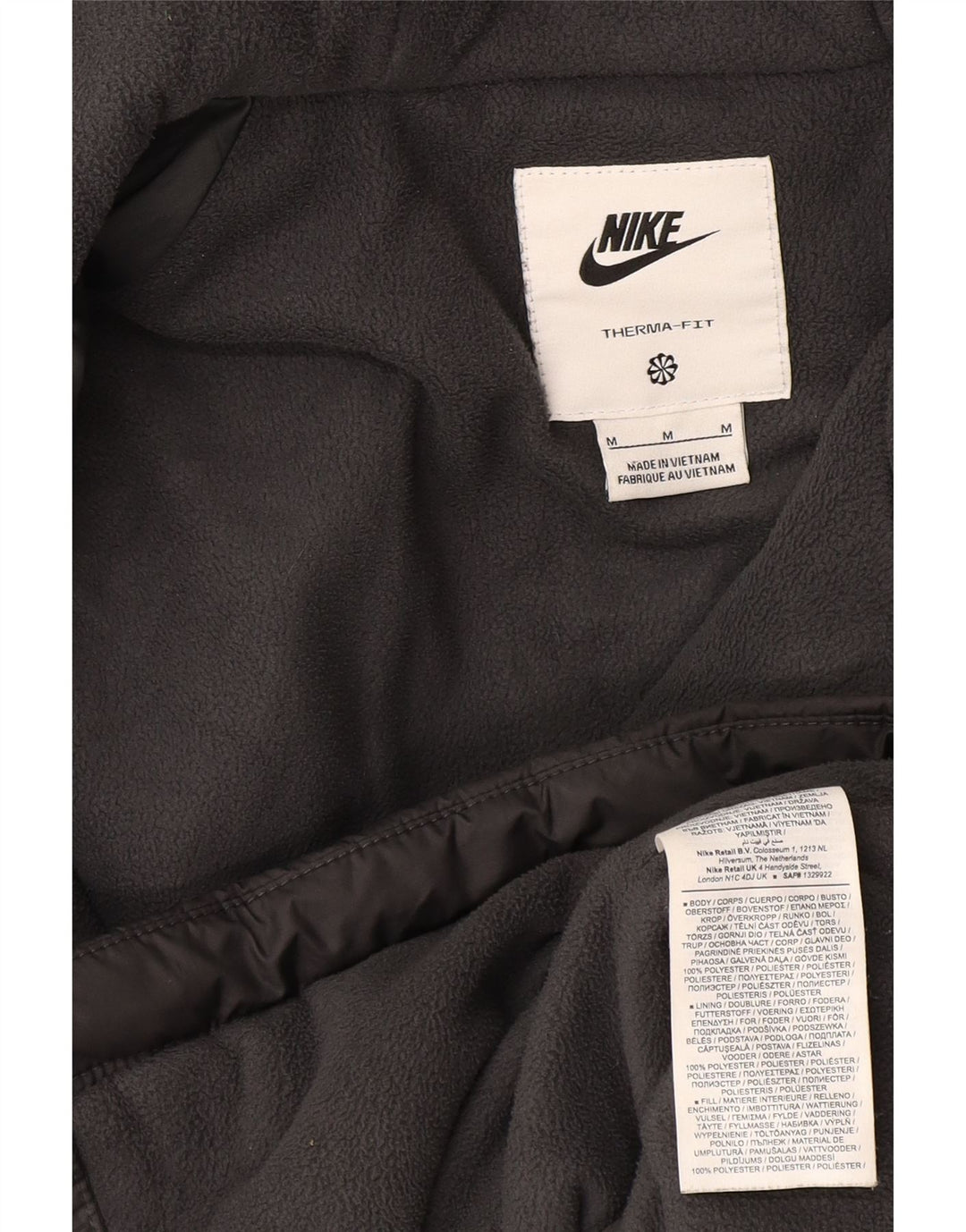 Jaqueta acolchoada com capuz masculina Nike UK 38 poliéster cinza médio