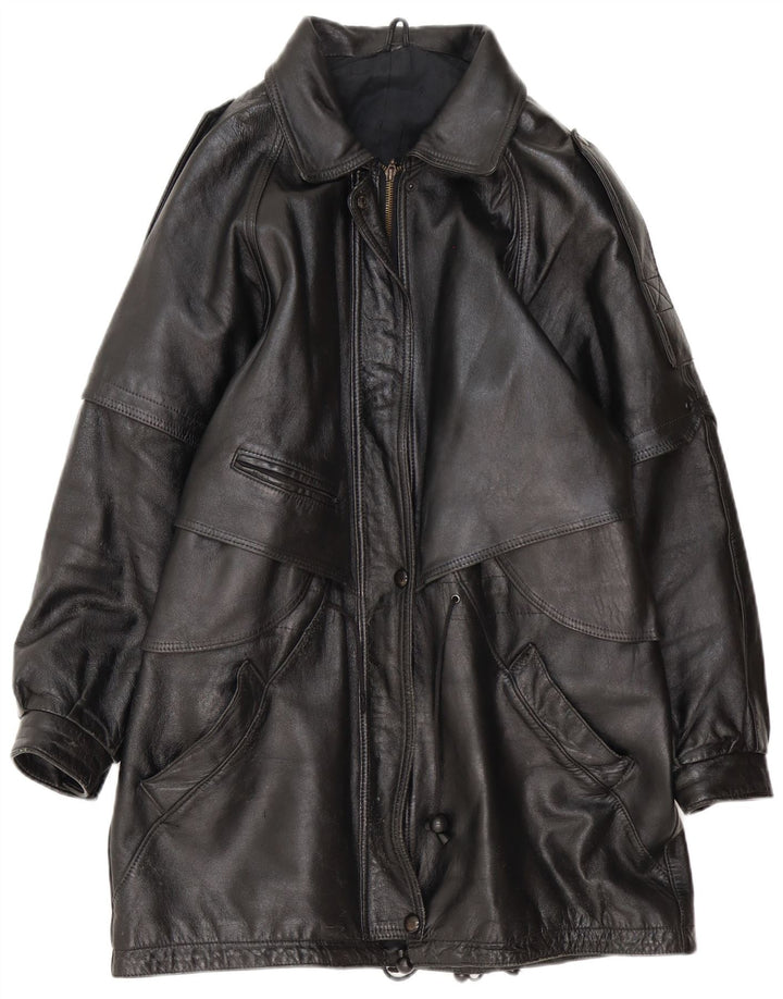 Casaco de couro vintage feminino grande Reino Unido 16 grande preto