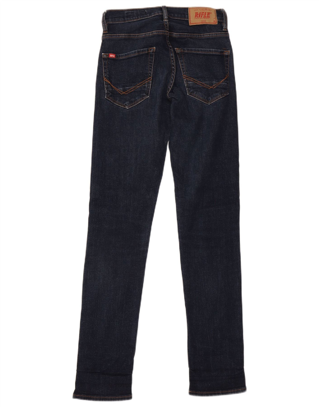 Rifle feminino slim jeans W28 L32 azul marinho algodão