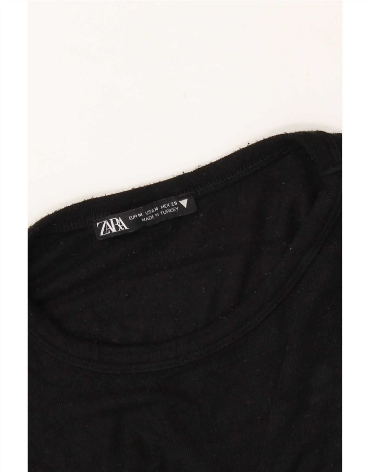Camiseta Zara Feminina Crop Top UK 12 Médio Preto