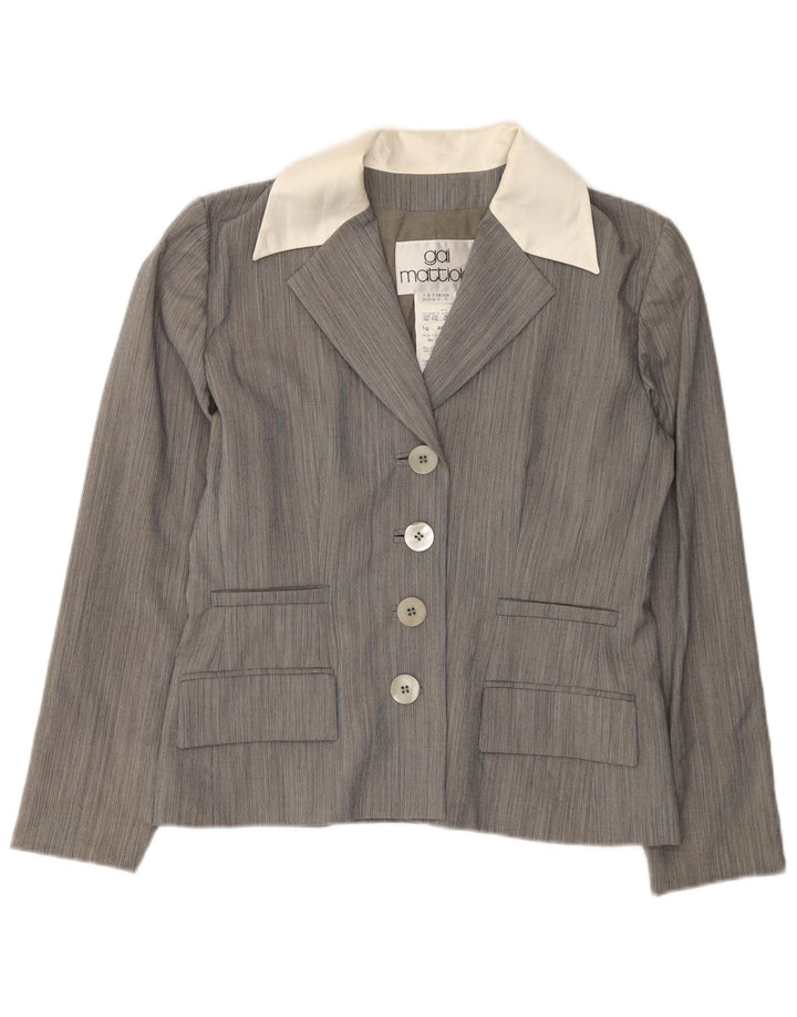 Jaqueta blazer feminina Gai Mattiolo com 4 botões Reino Unido 16 grande bloco cinza