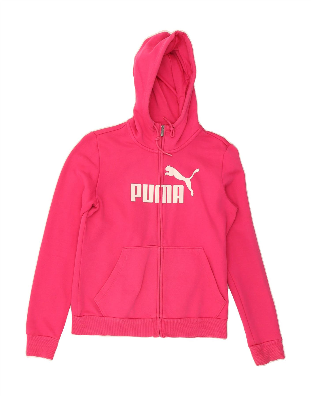 PUMA Womens Graphic Zip Hoodie Sweater UK 12 Medium Pink Cotton Vintage Puma and Second-Hand Puma from Messina Hembry 