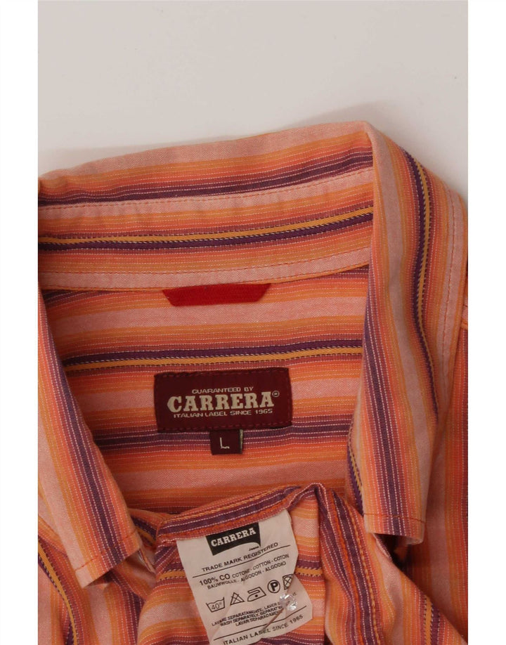 Camisa masculina Carrera grande algodão listrado laranja