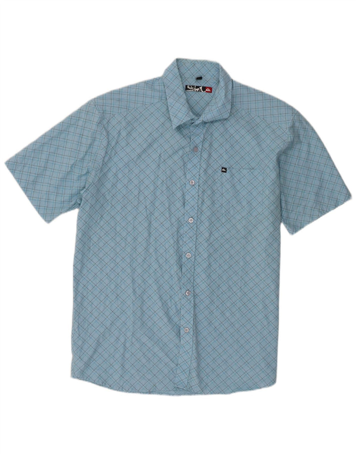 Camisa masculina de manga curta Quiksilver grande algodão xadrez azul